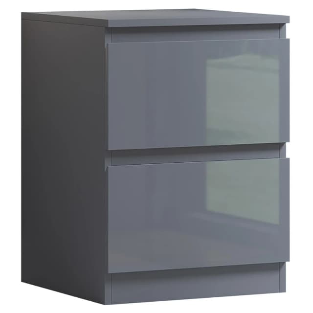 FWStyle FWStyle Gloss Grey 2 Drawer Bedside Table Scratch Resistant Grey One Size Unisex 5056413123398