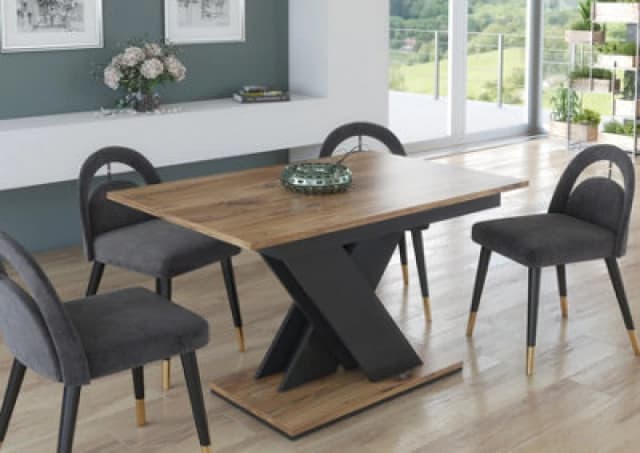Furneo Modern Dining Table Only Extendable 120-160Cm Oak Effect Tavolo 03 Mdf