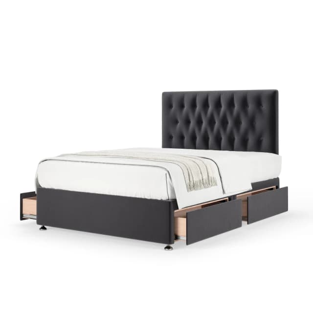 Bedmaster Bedmaster Plush Velvet 4 Drawer Divan Base And Button Headboard in Grey Size: Super King Grey Super King Unisex 7867870916441
