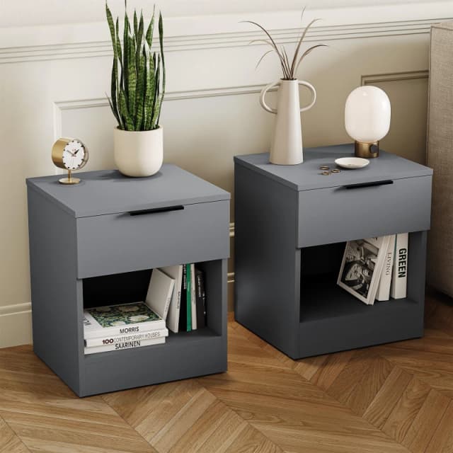 Lassic Trega 1 Drawer Bedside Chest Set Of 2 Grey unisex 1 Drawer