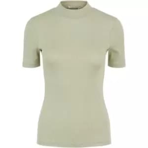 Pieces Short Sleeve Rib turtle Neck Top - Green