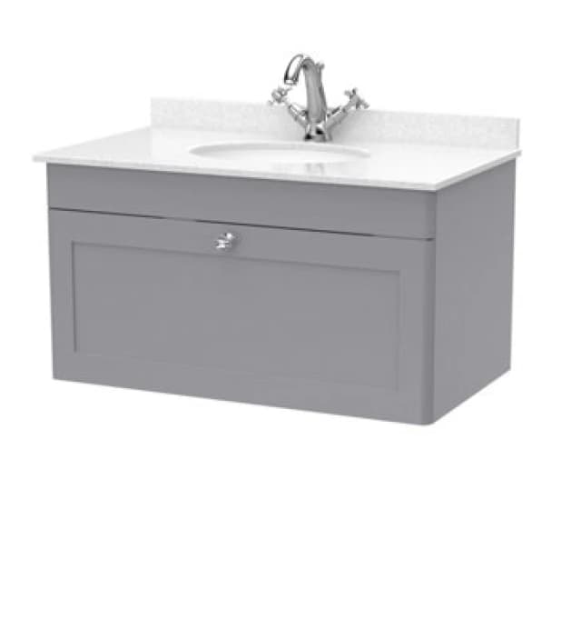 nuie 800mm Wall Hung 1 Drawer Vanity & Marble Top 1TH - Satin Grey CLC296WR1