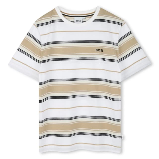 Boss Kids Stripe Logo T-Shirt Sand 249 male 4 Yrs
