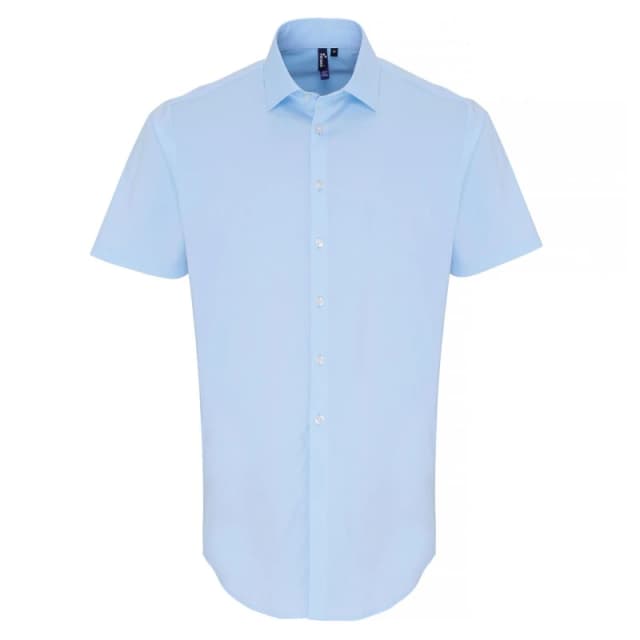 Premier Premier Men Stretch Fit Poplin Short Sleeve Shirt in Pale Blue Size: X-Small Pale Blue XS Male 5059269013011