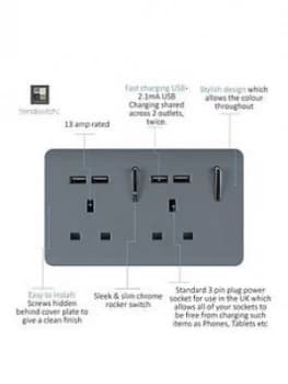 Trendiswitch 2G 13A Skt. 4X2.1Mah USB Warm Grey