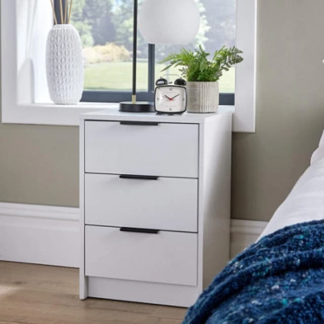 Home Source Phoenix 3 Drawer Bedside Table Storage Unit White