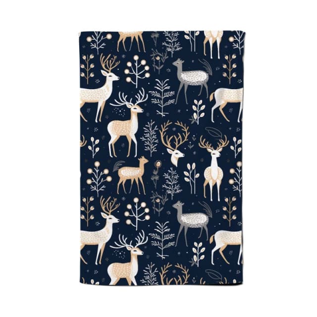 Warren Reed - Designer Reindeer, Whimsical, Illustration Pattern Tea Towel in Blue Blue Unisex