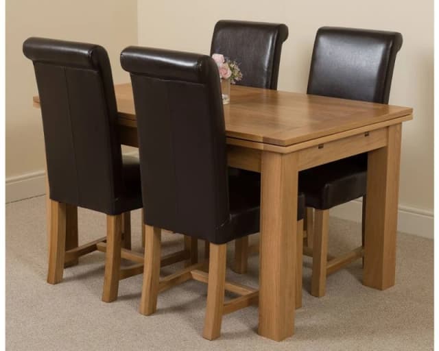 Thats Furniture Richmond 140-220cm Oak Extending Dining Table + 4 Washington Leather Chairs in Brown Brown Unisex