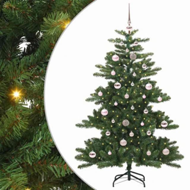vidaXL Artificial Hinged Christmas Tree with 150 LEDs, Pink Balls 150cm PVC, Green 3397655