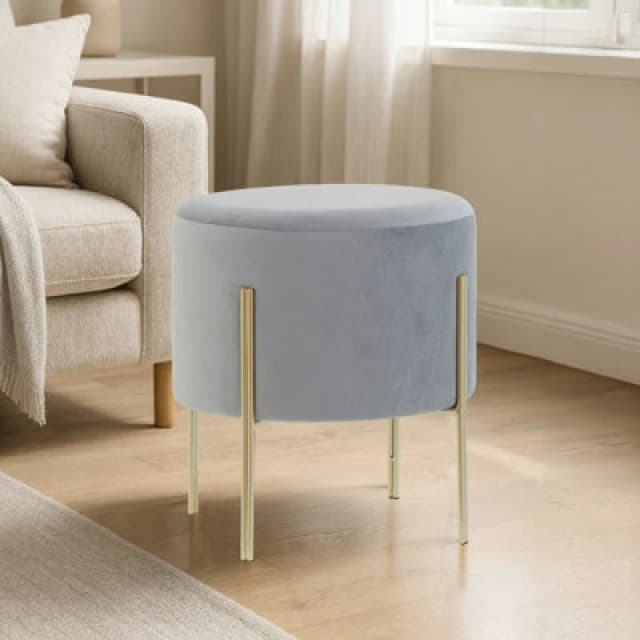 Orsina Hayes Round Grey Velvet Stool