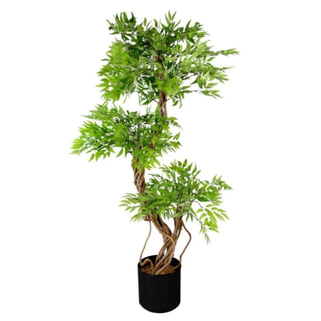 Leaf 140cm Realistic Artificial Ruscus Fruticosa Ficus Tree, Green Black Unisex