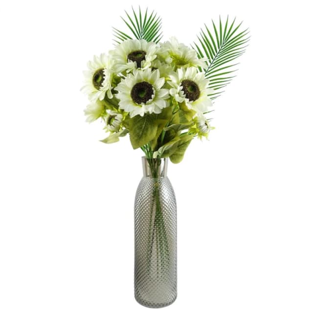 Leaf Leaf 100cm White Artificial Sunflower Arrangement Glass Vase White