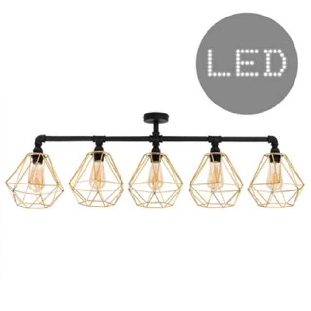 ValueLights Diablo Black and Gold Ceiling Bar with 5 Lights and LED Bulbs Black