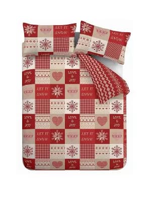 Catherine Lansfield Let it Snow Cotton Rich Red Duvet Cover and Pillowcase Set Red