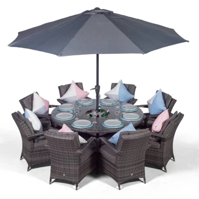Thats Furniture Arizona Round 8 Seater Rattan Dining Set with Ice Bucket Drinks Cooler in Grey Grey Unisex