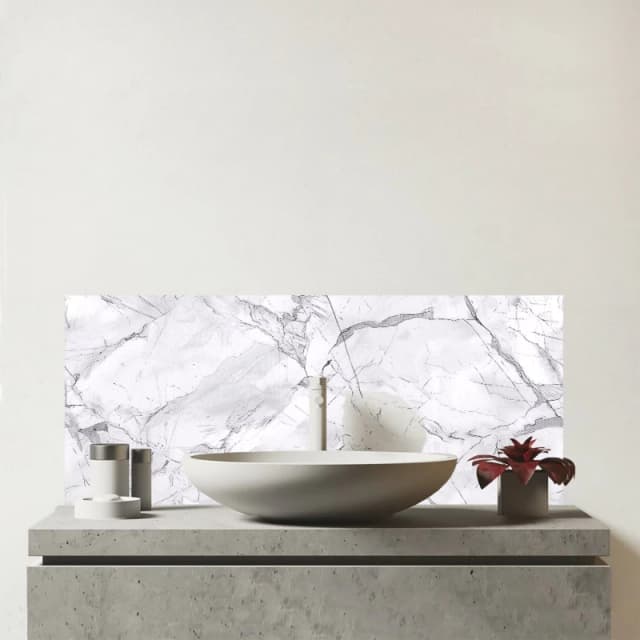 Warren Reed - Designer Light Grey Marble Effect Glass Bathroom Splashback Grey Unisex