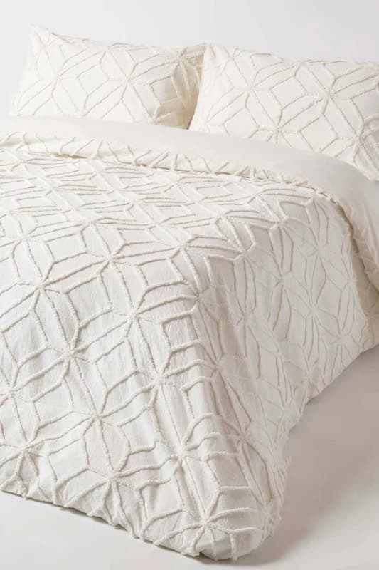 Homescapes Diamond Cotton Tufted Duvet Cover Set in White Size: Super King White Unisex Super King