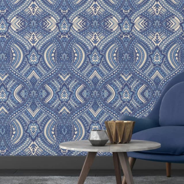 Hoopla Walls Ogee Damask Matt Wallpaper Navy