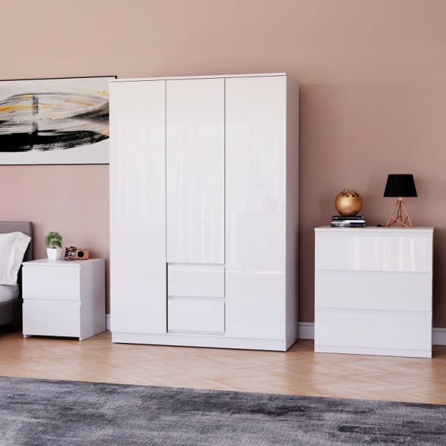 Lassic Vida Designs Glinton Gloss 3 Piece Bedroom Set 6 White unisex 3 Piece