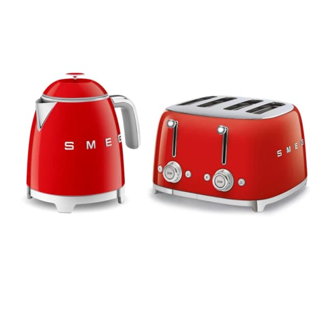 Smeg Smeg Mini-Kettle & 4-Slice Toaster Set, 50's Style Retro, Stainless Steel Red Red One Size Unisex 5056462380346