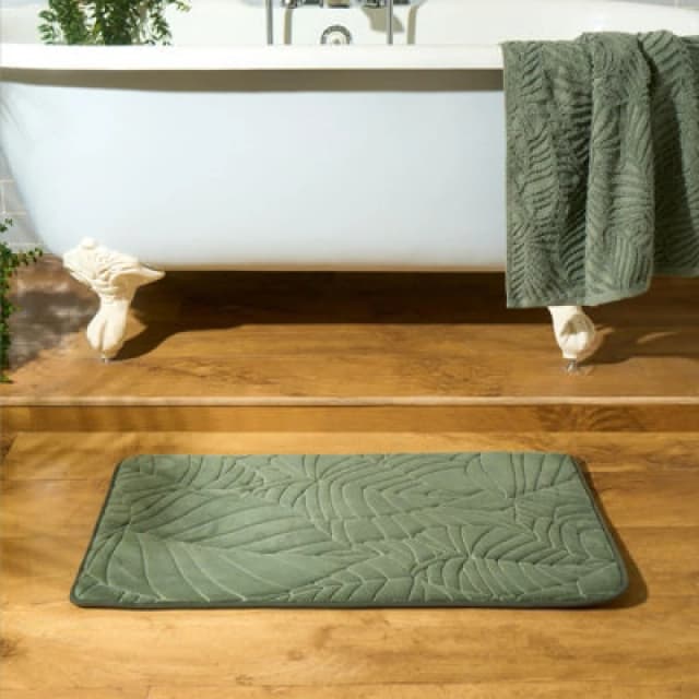 OHS OHS Leaf Bath Mat Bathroom Shower Non-Slip Toilet Memory Foam Thick Absorbent Rug in Green Green One Size Unisex 5027434186549