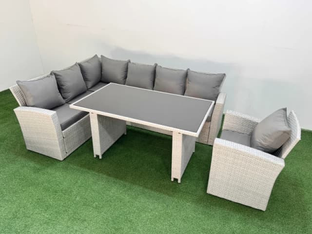 Fimous 7 Seater Wicker Rattan Corner Sofa Sets with Armchair Light Grey Light Grey Unisex