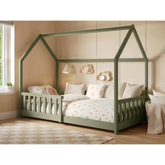 Flair Explorer Wooden Playhouse Bed with Rails in Green Size: Single Green Unisex Single