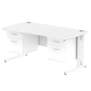 Impulse 1600 Rectangle White Cable Managed Leg Desk White 2 x 2 Drawer