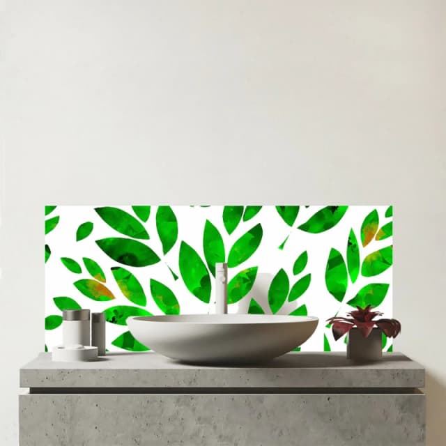 Warren Reed - Designer Watercolor Abstract Leaves Glass Bathroom Splashback in Green Green Unisex