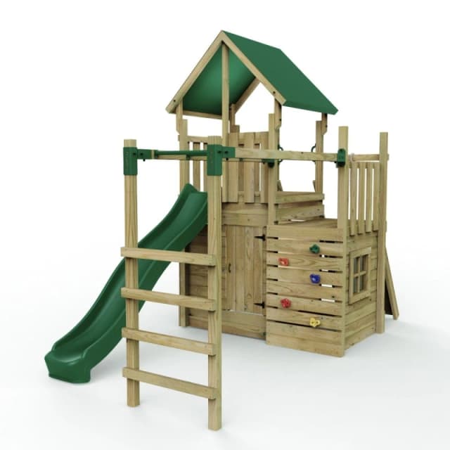Rebo Wooden Climbing Frame Play Tower and Slide - M10 Ramp Brown