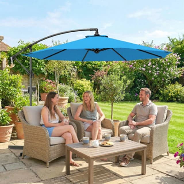 OUTSUNNY 3(m) Banana Parasol Cantilever Umbrella Garden in Blue Size: 3m x 3m Blue Unisex 3m x 3m