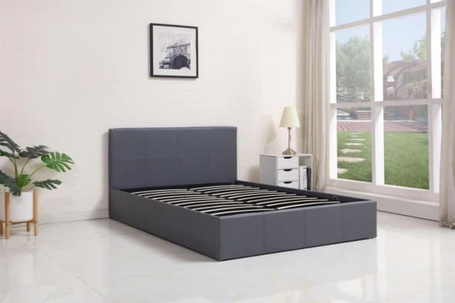 KOSY KOALA Ottoman Storage Bed grey small double 4ft 6 leather and 1 Mattress bedroom furniture Grey