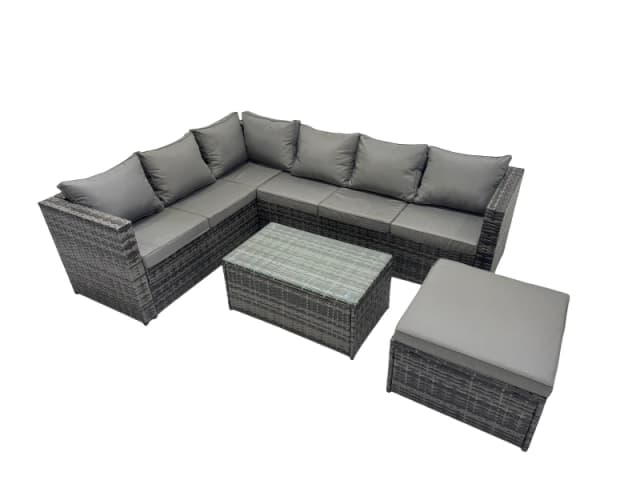 Fimous Outdoor Rattan Garden Furniture Set with Big Stool Dark Grey Mixed Dark Grey Unisex