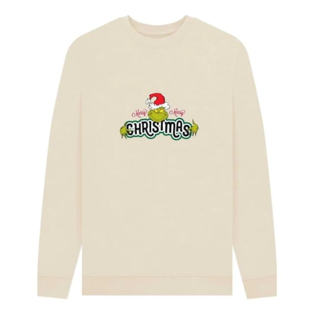 The Grinch Mens Christmas Sweatshirt in Ecru Size: Small Ecru Male S