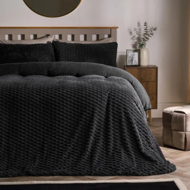 OHS OHS Waffle Fleece Thermal Duvet Cover Soft Bedding Set in Charcoal Size: Double Charcoal Double Unisex 5027434222667