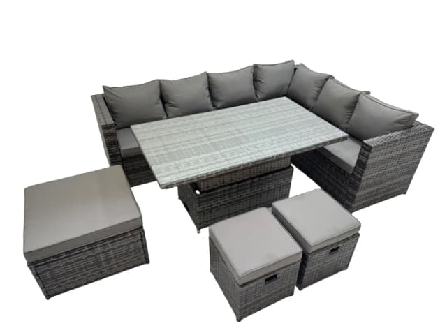 Fimous 9 Seater Rattan Corner Sofa Sets with 3 Footstools Dark Grey Mixed Dark Grey Unisex