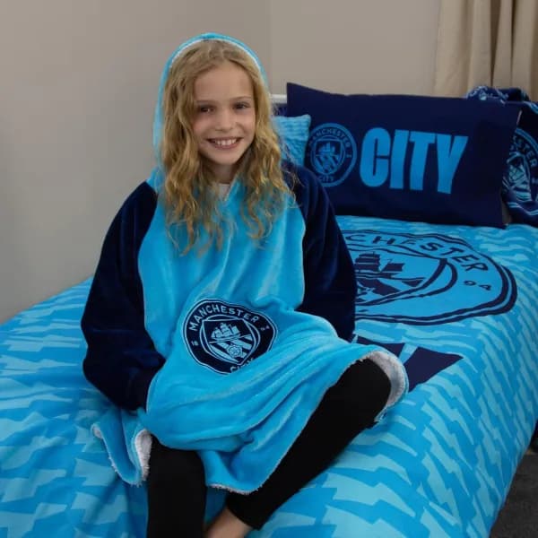Manchester City FC Fleece Blue Hooded Blanket - Medium