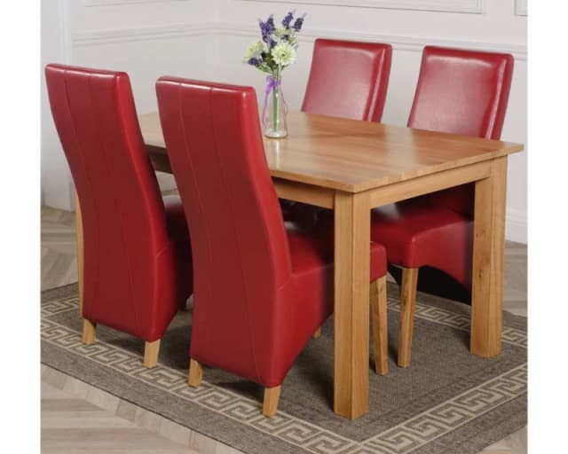 Thats Furniture Oslo 150 x 90cm Medium Oak Dining Table & 4 Lola Leather Chairs in Red Red Unisex 150 x 90 cm