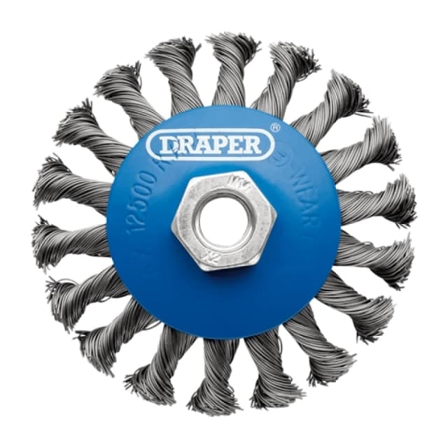 Draper Steel Bevelled Twist-Knot Wire Wheel Brush, 100mm, M14 8062