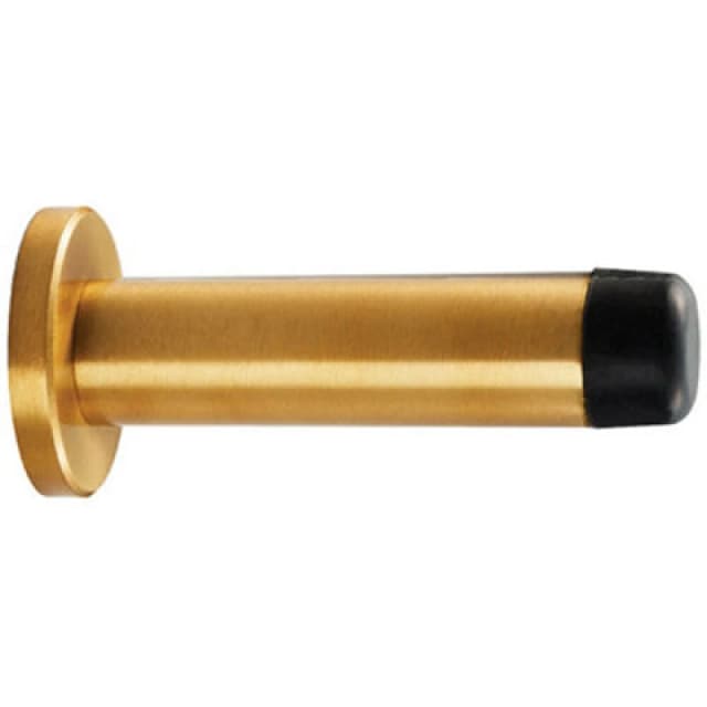 Loops Rubber Tipped Doorstop Cylinder with Rose Wall Mounted 70mm Satin Brass Metallics