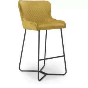 Pair Of Gala Brushed Velvet Mustard Bar Stool - Shankar