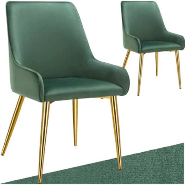 Tectake Set Of 2 Dining Chair Avane - Velvet Look, Padded Armchair, High Backrest And Armrests - Green