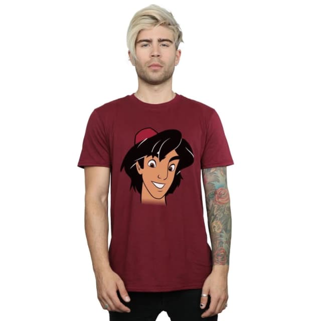 Disney Men Aladdin Headshot T-Shirt in Burgundy Size: Small Burgundy S Male 5059568047113