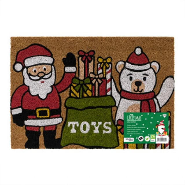Jvl Latex Backed Coir Entrance Doormat, 40X58Cm, Santa