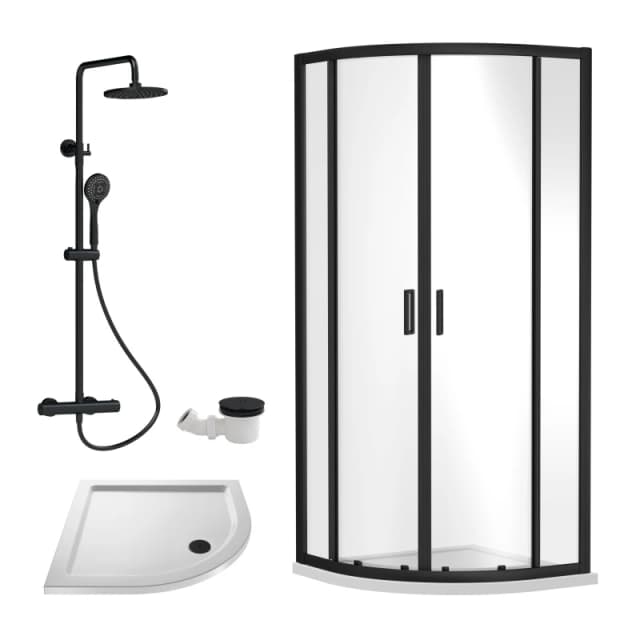 Balterley Ruwa Quadrant Bundle: Door, Tray, Round Kit Waste 900mm White/Chrome in Black Unisex