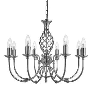 8 Light Chandelier Satin Silver Finish, E14