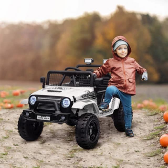 AIYAPLAY Kids Ride On Car - 12V Electric Truck w/ Suspension - White - White TJ Hughes 5061025033966