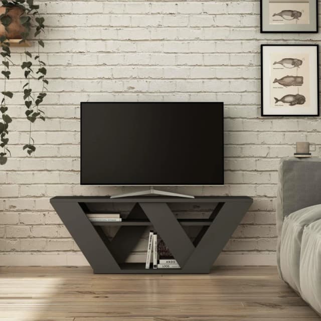 Decortie Pipralla Multimedia Centre TV Unit with Shelves 110cm in Dark Grey Size: 1 Pack Dark Grey Unisex 1 Pack