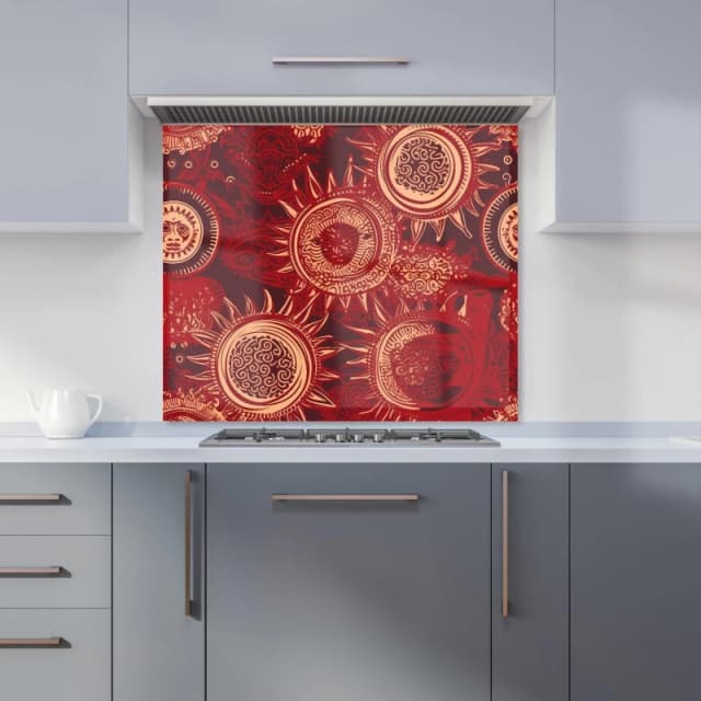 Warren Reed - Designer Abstract Red Moon & Sun Kitchen Splashback Size: 600mm x 750mm Red Unisex 600mm x 750mm