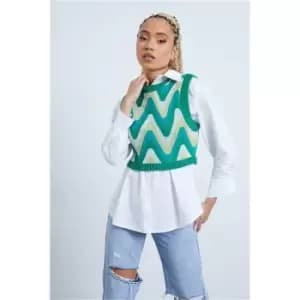 I Saw It First Green Swirl Jacquard Cropped Knitted Vest - Green